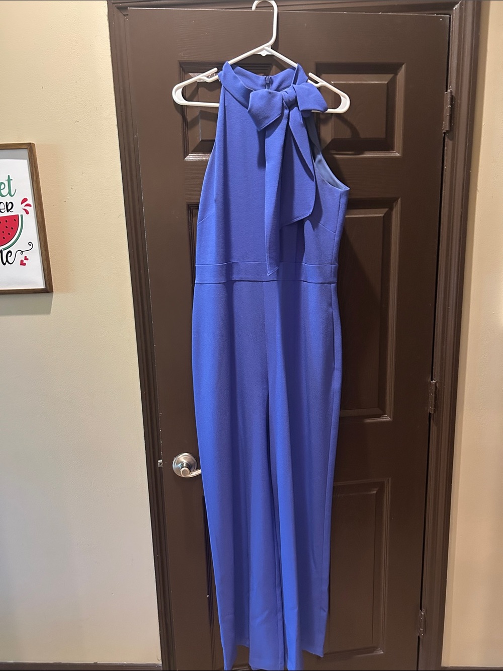 Vince Camuto Cobalt Blue Bow-Neck Sleeveless Wide-Leg Jumpsuit